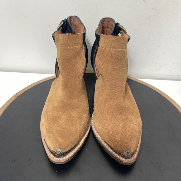 Jeffrey Campbell Cutout Ankle Boots Women 8.5 Brown Black Suede Western‎ - Picture 3 of 13